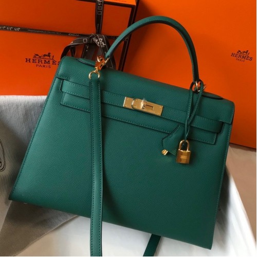 Hermes Kelly 32cm Sellier Bag in Malachite Epsom Calfskin GHW