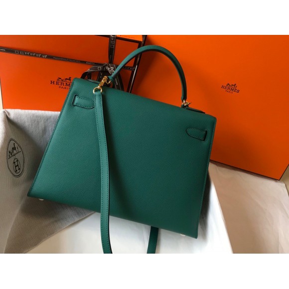 H**mes kelly 32cm sellier bag in malachite epsom calfskin ghw