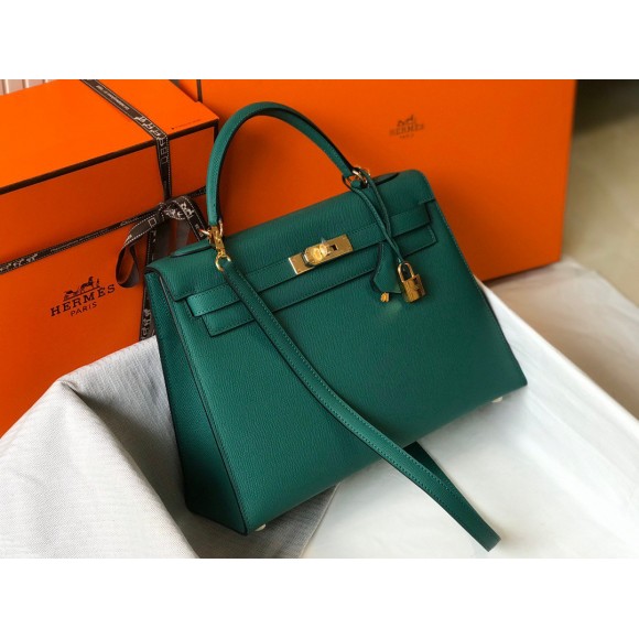 H**mes kelly 32cm sellier bag in malachite epsom calfskin ghw