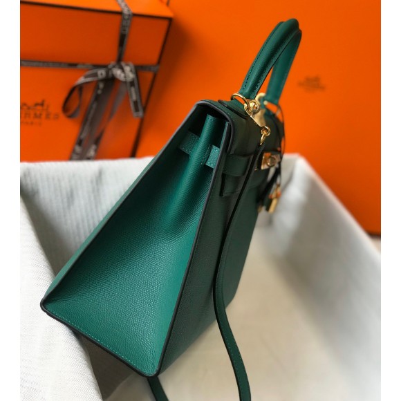 H**mes kelly 32cm sellier bag in malachite epsom calfskin ghw