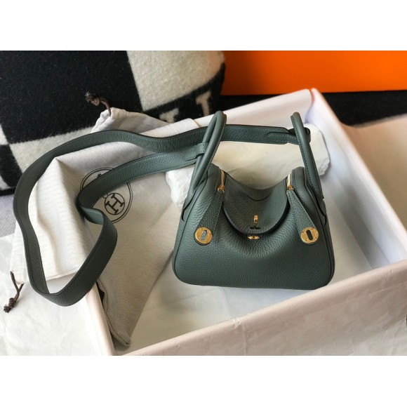 H**mes lindy mini bag in vert amande clemence leather ghw