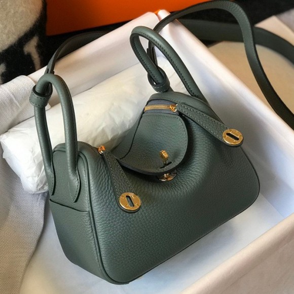 H**mes lindy mini bag in vert amande clemence leather ghw