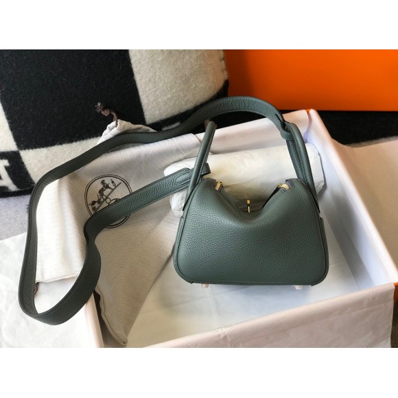 H**mes lindy mini bag in vert amande clemence leather ghw