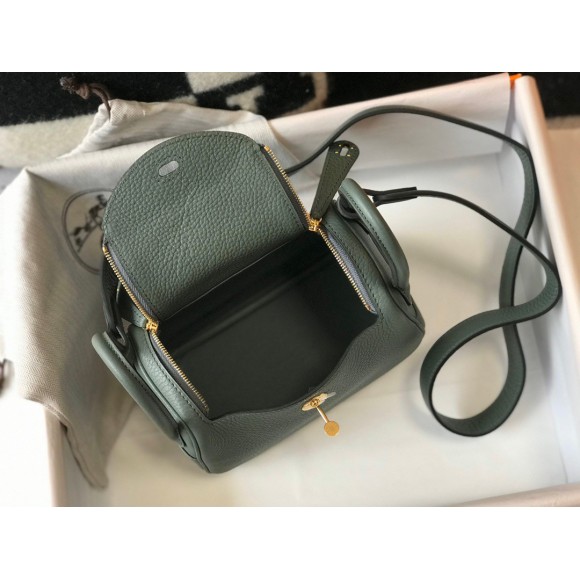 H**mes lindy mini bag in vert amande clemence leather ghw