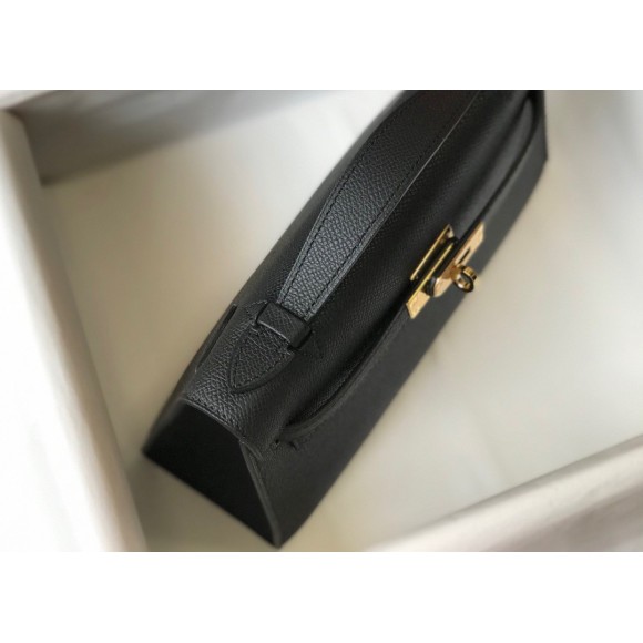 H**mes kelly pochette clutch bag in black epsom leather