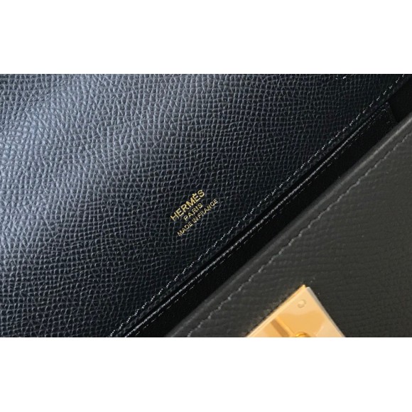 H**mes kelly pochette clutch bag in black epsom leather