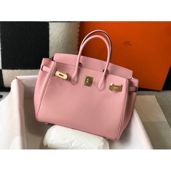 H**mes birkin 30 bag in pink clemence leather with ghw