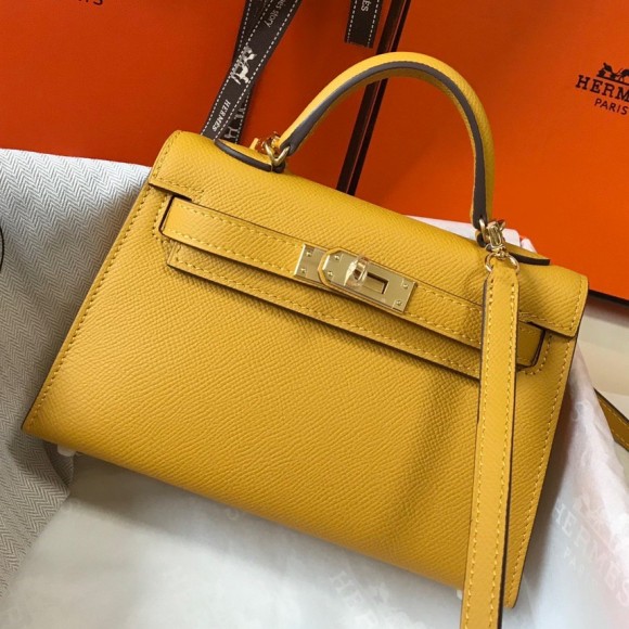 H**mes kelly mini ii sellier bag in yellow epsom leather ghw