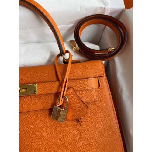 Hermes Kelly Sellier 32 Handmade Bag In Orange Epsom Calfskin