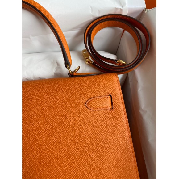 H**mes kelly sellier 32 handmade bag in orange epsom calfskin