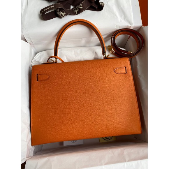 H**mes kelly sellier 32 handmade bag in orange epsom calfskin