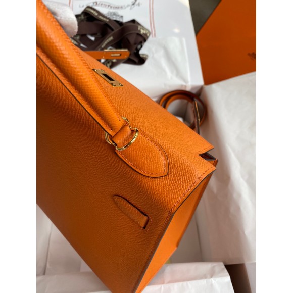 H**mes kelly sellier 32 handmade bag in orange epsom calfskin