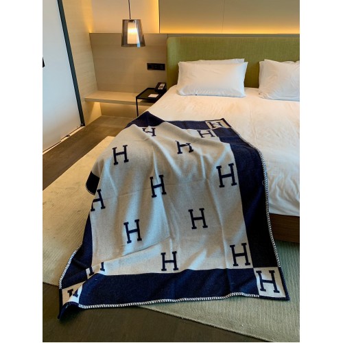 Hermes Avalon Throw Blanket in Blue Wool and Cashmere