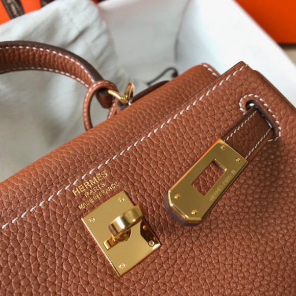 H**mes kelly 20cm bag in gold clemence leather ghw