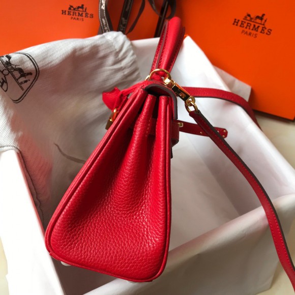 H**mes kelly 20cm bag in red clemence leather ghw