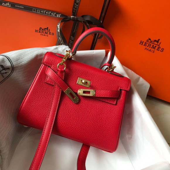 H**mes kelly 20cm bag in red clemence leather ghw