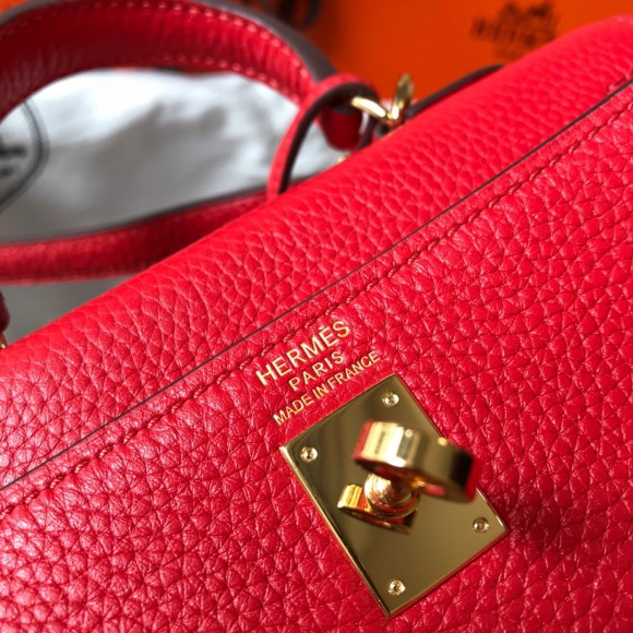 H**mes kelly 20cm bag in red clemence leather ghw