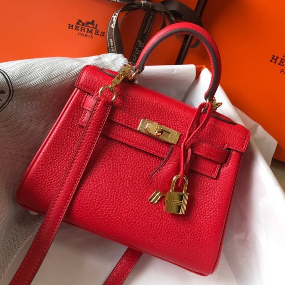 H**mes kelly 20cm bag in red clemence leather ghw