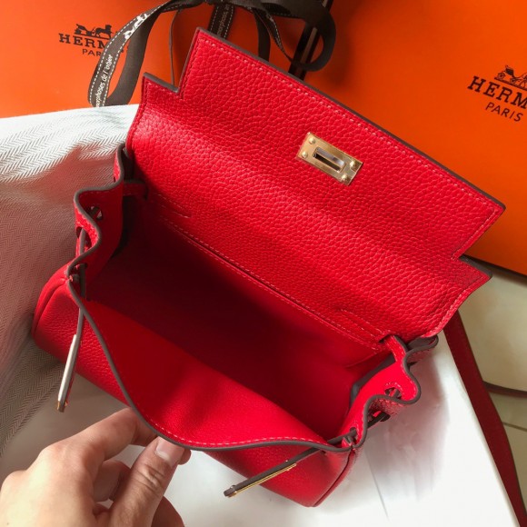 H**mes kelly 20cm bag in red clemence leather ghw