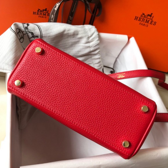 H**mes kelly 20cm bag in red clemence leather ghw