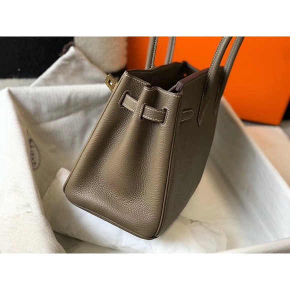 H**mes birkin 30 bag in taupe grey clemence leather with ghw