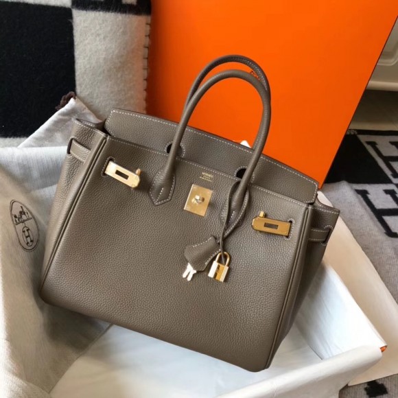 H**mes birkin 30 bag in taupe grey clemence leather with ghw