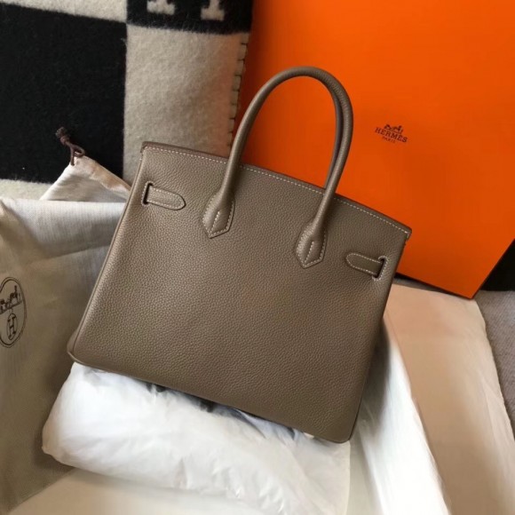 H**mes birkin 30 bag in taupe grey clemence leather with ghw