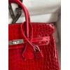 Hermes Birkin 25 Handmade Bag In Red Crocodile Porosus Shiny Skin