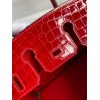 Hermes Birkin 25 Handmade Bag In Red Crocodile Porosus Shiny Skin