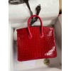 Hermes Birkin 25 Handmade Bag In Red Crocodile Porosus Shiny Skin