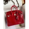 Hermes Birkin 25 Handmade Bag In Red Crocodile Porosus Shiny Skin