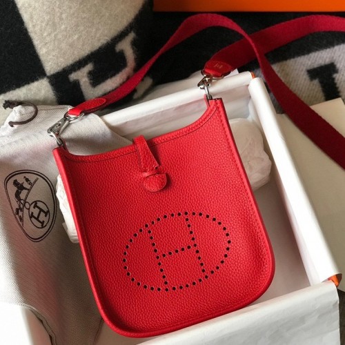 Hermes Evelyne III Mini Bag In Red Clemence Leather