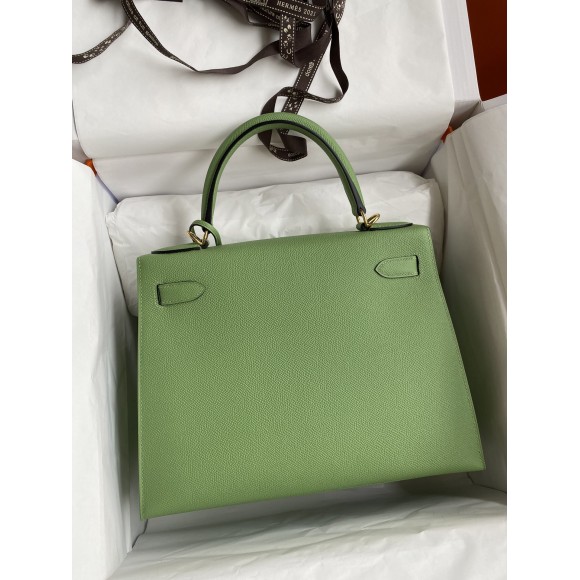 H**mes kelly sellier 28 handmade bag in vert criquet epsom calfskin