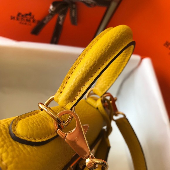 H**mes kelly 20cm bag in yellow clemence leather ghw