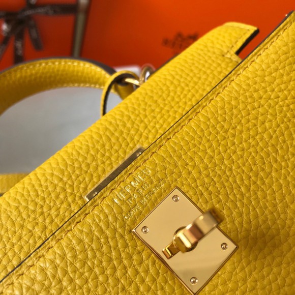 H**mes kelly 20cm bag in yellow clemence leather ghw