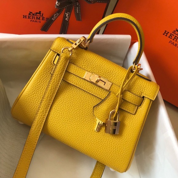 H**mes kelly 20cm bag in yellow clemence leather ghw