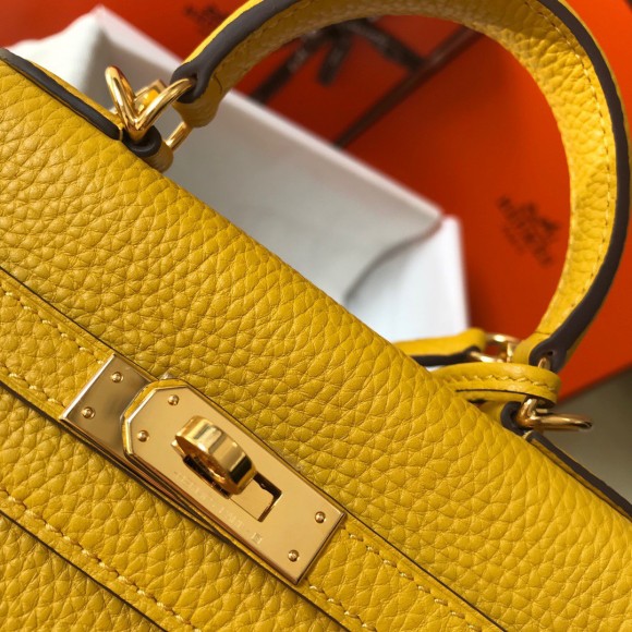 H**mes kelly 20cm bag in yellow clemence leather ghw