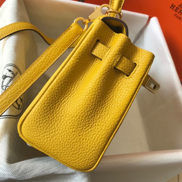 H**mes kelly 20cm bag in yellow clemence leather ghw