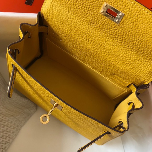 H**mes kelly 20cm bag in yellow clemence leather ghw