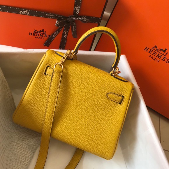 H**mes kelly 20cm bag in yellow clemence leather ghw