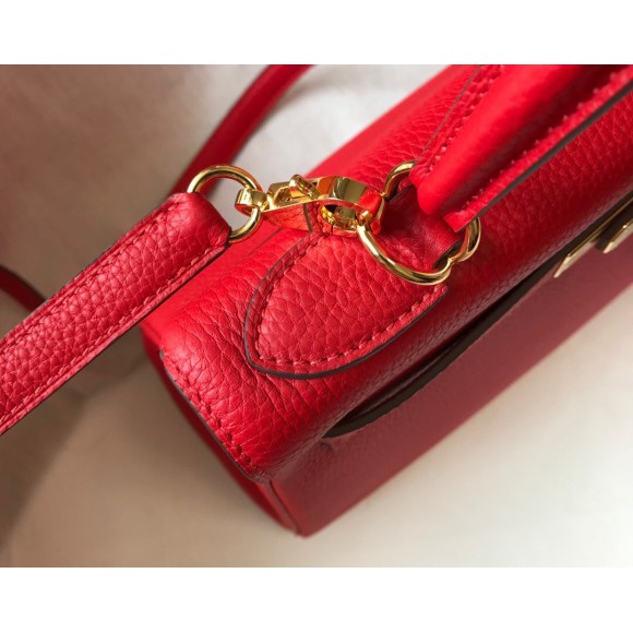 H**mes kelly 25cm retourne bag in red clemence leather ghw