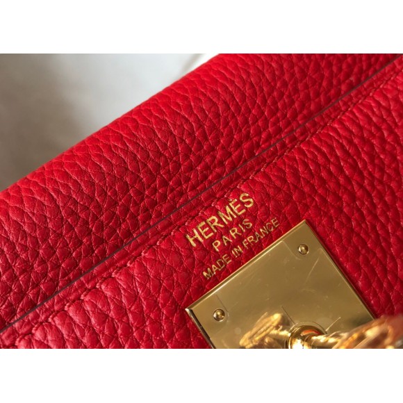 H**mes kelly 25cm retourne bag in red clemence leather ghw