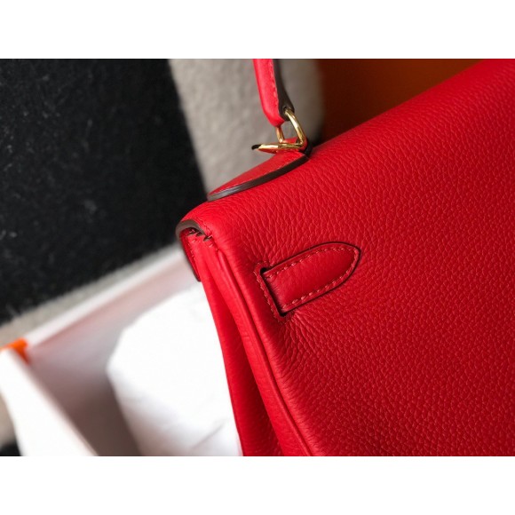 H**mes kelly 25cm retourne bag in red clemence leather ghw