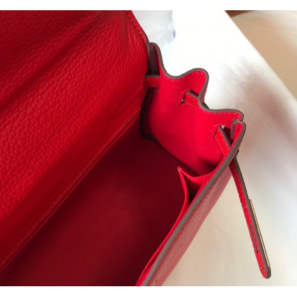 H**mes kelly 25cm retourne bag in red clemence leather ghw