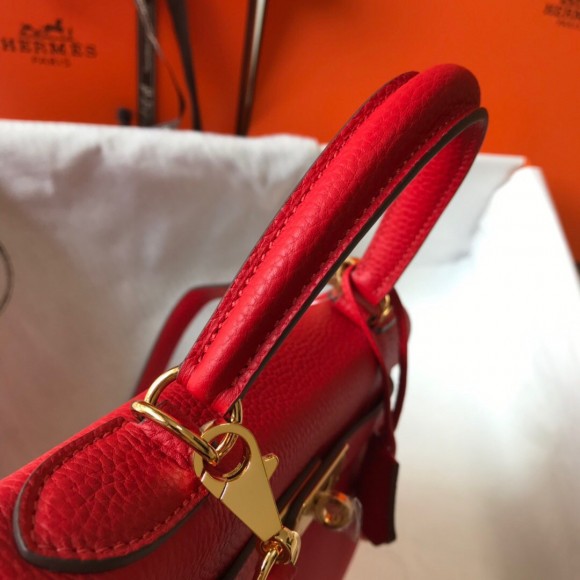 H**mes kelly 25cm retourne bag in red clemence leather ghw