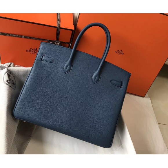 H**mes birkin 35 bag in blue agate clemence leather with ghw