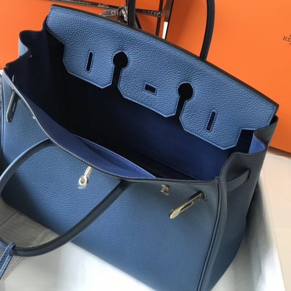 H**mes birkin 35 bag in blue agate clemence leather with ghw