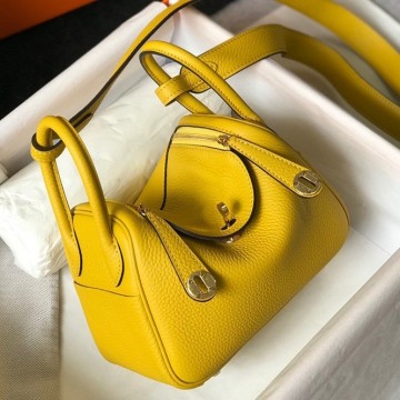 Hermes Lindy Mini Bag In Yellow Clemence Leather GHW Hermes Lindy Mini Bag In Yellow Clemence Leather GHW