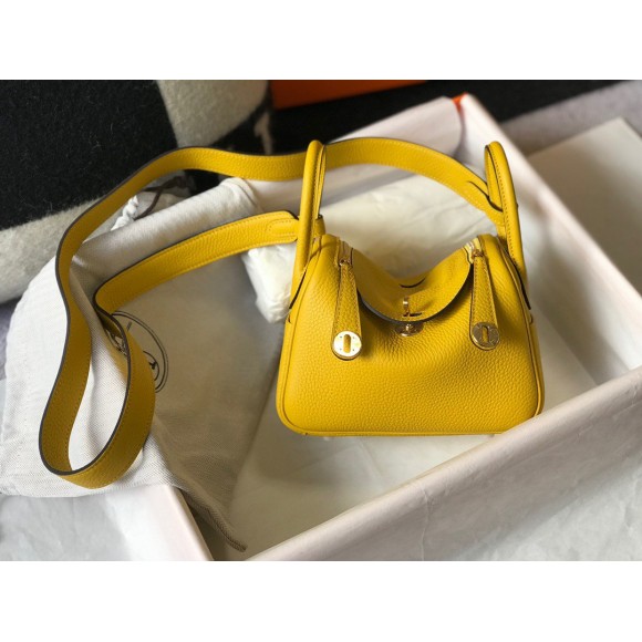 H**mes lindy mini bag in yellow clemence leather ghw