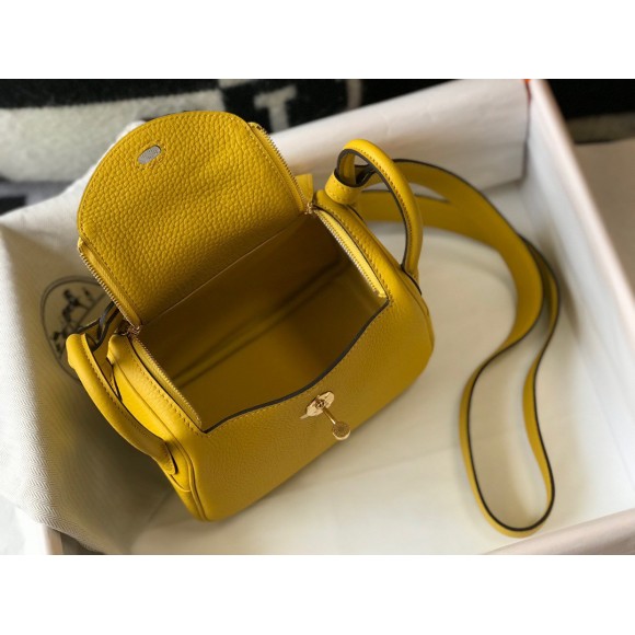 H**mes lindy mini bag in yellow clemence leather ghw